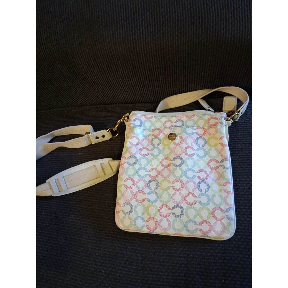 COACH WAVERLY SIGNATURE CROSSBODY SWINGPACK‎ WHITE PINK BLUE GREEN 43625